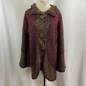 Curio Boucle Sweater Cardigan Coat bell sleeves  Chunky Buttons NWT